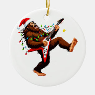 Adorno De Cerámica Bigfoot Sasquatch Guitarra Eléctrica Navidad 2026 