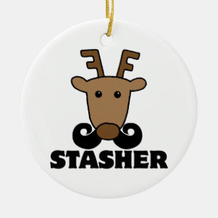 Adorno De Cerámica bigote reno dasher divertido stasher