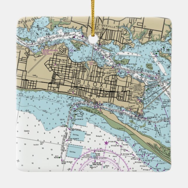 Adorno De Cerámica Biloxi MS Nautical Chart (Reverso)