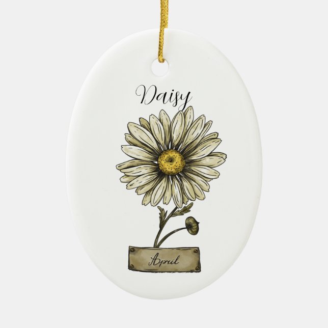 Adorno De Cerámica Birthday Flower ABRIL Birthday Daisy (Frente)