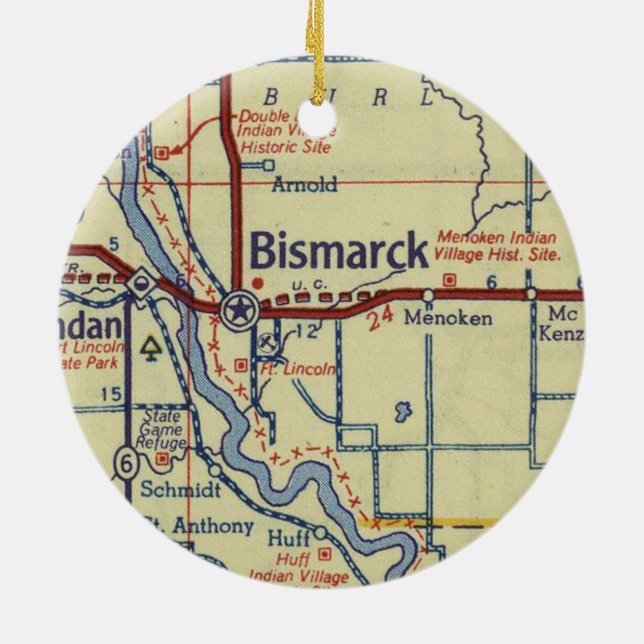 Adorno De Cerámica Bismarck ND Vintage Map (Atrás)