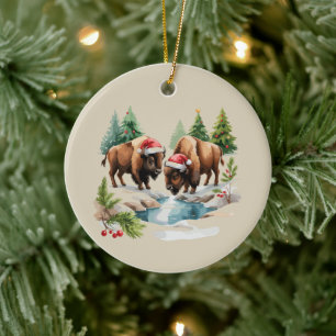 Adorno De Cerámica Bisonte de Navidad Búfalo Animal Fauna Occidental