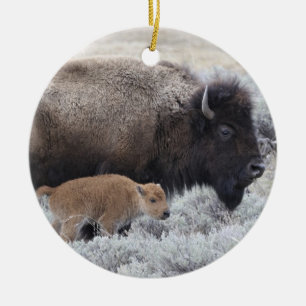 Adorno De Cerámica Bisonte vaca y ternero, Yellowstone