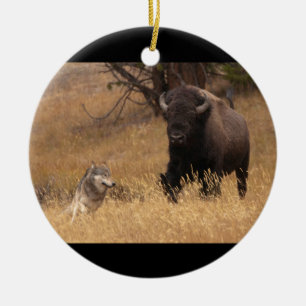 Adorno De Cerámica Bisonte y lobo de Bull