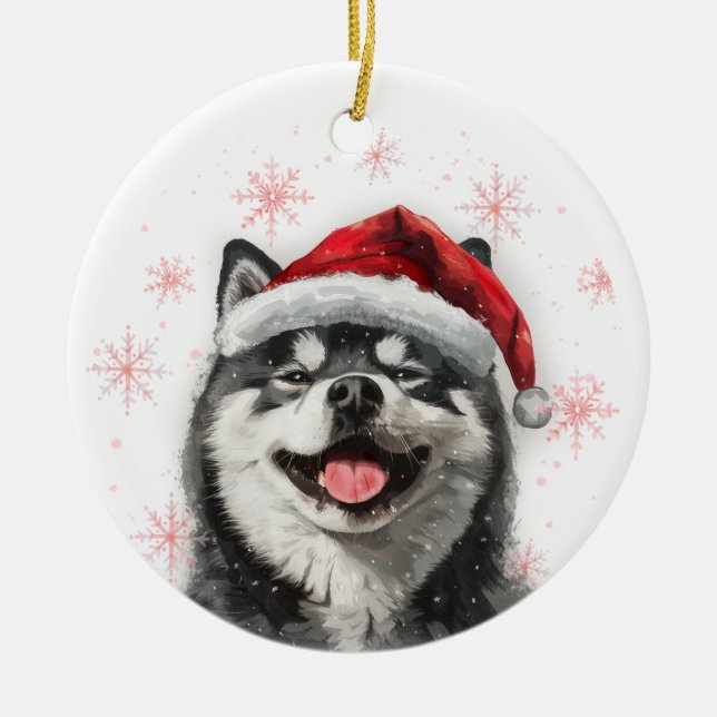 Adorno De Cerámica Black Akita Dog Christmas Personalized (Frente)