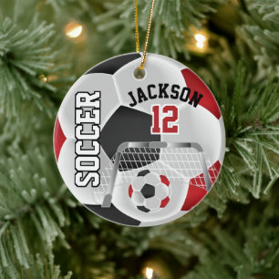 Adorno De Cerámica Black and Red Personalizada Soccer Ball