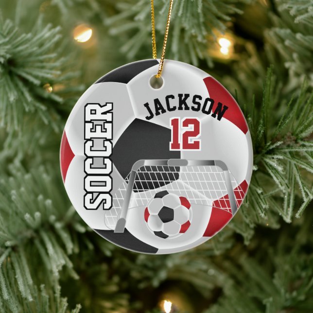 Adorno De Cerámica Black and Red Personalizada Soccer Ball (Árbol)