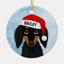 Adorno De Cerámica Black and Tan Dachshund Santa Personalizado