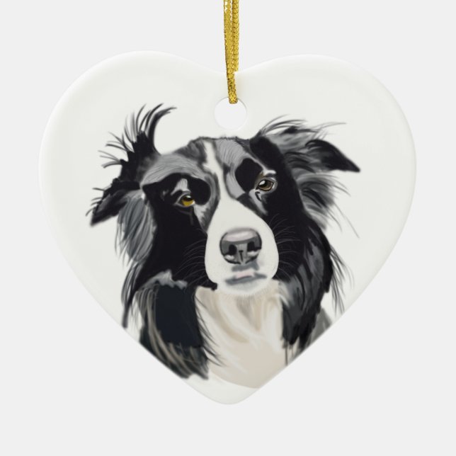 Adorno De Cerámica Black and White Border Collie Ceramic Heart New (Frente)
