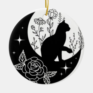 Adorno De Cerámica Black and White Cat Moon Window Suncatcher