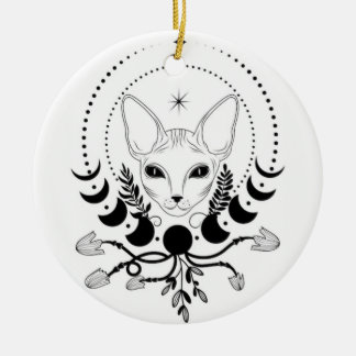 Adorno De Cerámica Black and White Cat Moon Window Suncatcher