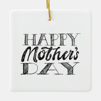 Adorno De Cerámica Black and White Mother's Day Lettering & Heart