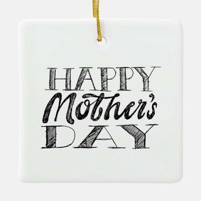 Adorno De Cerámica Black and White Mother's Day Lettering & Heart (Anverso)