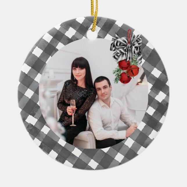 Adorno De Cerámica Black and White Noël Card (Frente)