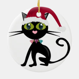 Adorno De Cerámica Black Cat Christmas Ornament