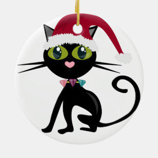 Adorno De Cerámica Black Cat Christmas Ornament