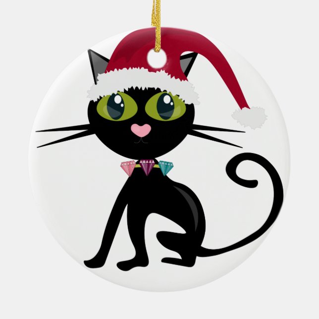 Adorno De Cerámica Black Cat Christmas Ornament (Atrás)