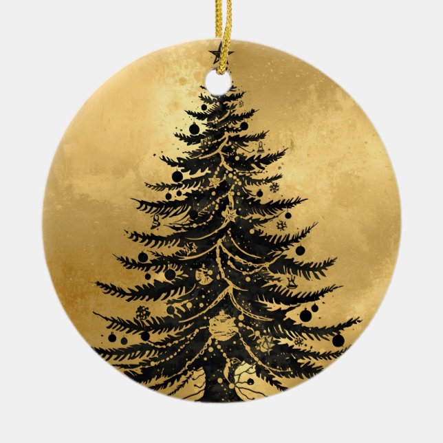 Adorno De Cerámica Black Gold Christmas Tree Ornament (Frente)
