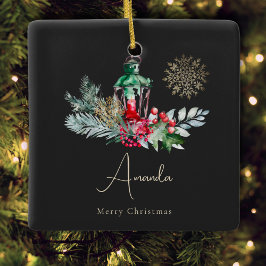 Adorno De Cerámica Black Gold Foliage Lantern Navidad moderna de los