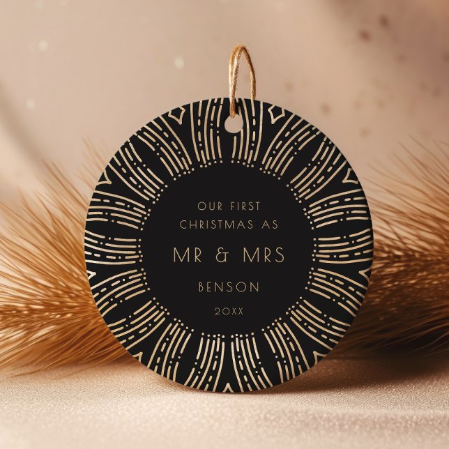 Adorno De Cerámica Black & Gold Sunburst Art Deco Nuestra Primera Nav (Subido por el creador)