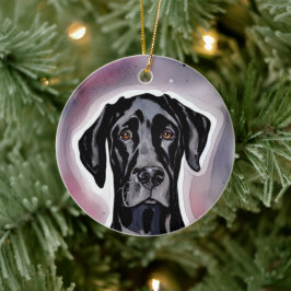 Adorno De Cerámica Black Great Dane Watercolor Art