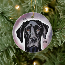 Adorno De Cerámica Black Great Dane Watercolor Art
