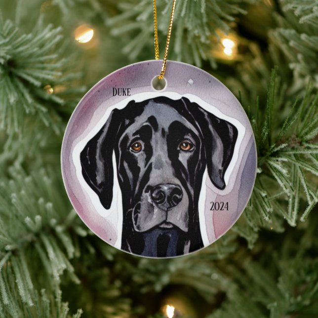Adorno De Cerámica Black Great Dane Watercolor Art (Árbol)
