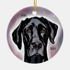 Adorno De Cerámica Black Great Dane Watercolor Art