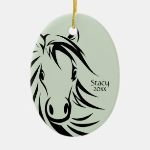 Adorno De Cerámica Black Horse Head Green
