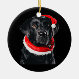 Adorno De Cerámica Black Lab Cute Santa Hat Navidades de imágenes reg