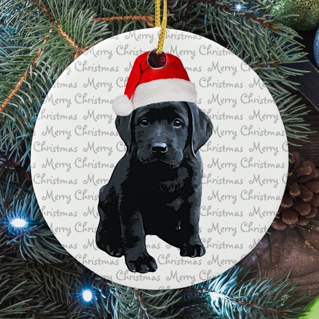 Adorno De Cerámica Black Lab Santa Puppy Mascota Feliz Navidad Labrad (Subido por el creador)