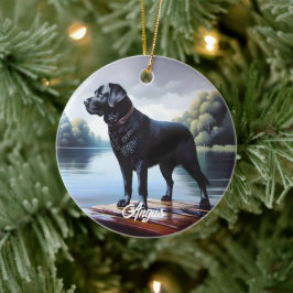 Adorno De Cerámica Black Lab y Lago