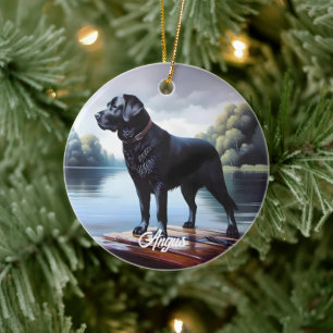 Adorno De Cerámica Black Lab y Lago