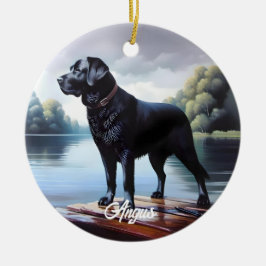 Adorno De Cerámica Black Lab y Lago