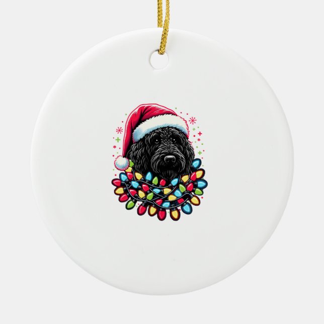 Adorno De Cerámica Black Labradoodle Christmas Tree Xmas Lights Doodl (Frente)