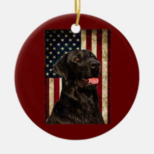 Adorno De Cerámica Black Labrador Gift USA Flag Lab Duck Hunte