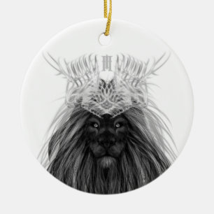 Adorno De Cerámica Black Lion with Antlers Crown and Monogram