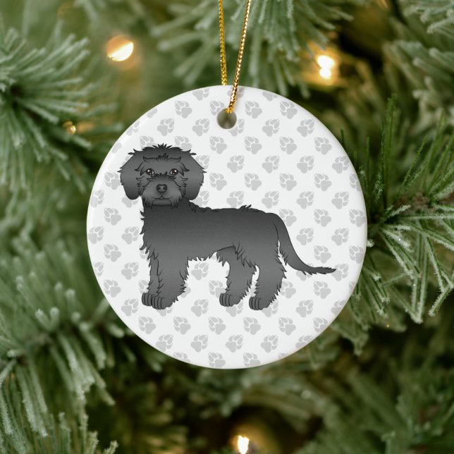 Adorno De Cerámica Black Mini Goldendoodle Cartog Dog & Text (Árbol)