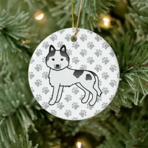 Adorno De Cerámica Black Piebald Siberian Husky Cute Cartog Perro