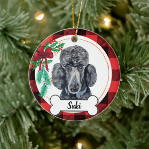 Adorno De Cerámica Black Poodle Dog Ornament
