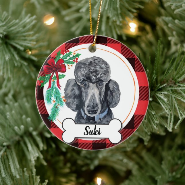 Adorno De Cerámica Black Poodle Dog Ornament (Árbol)
