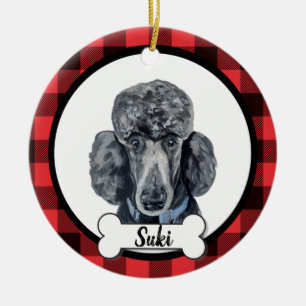 Adorno De Cerámica Black Poodle Dog Ornament