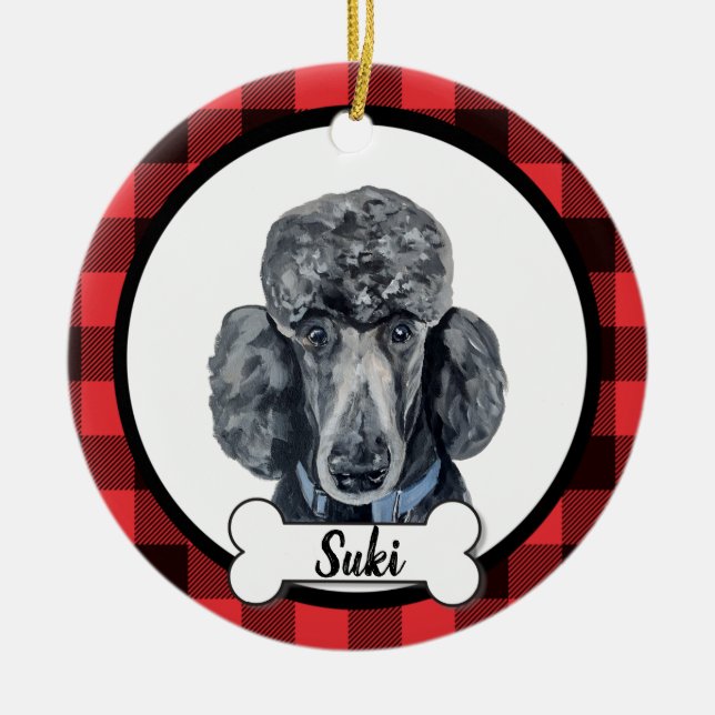 Adorno De Cerámica Black Poodle Dog Ornament (Frente)