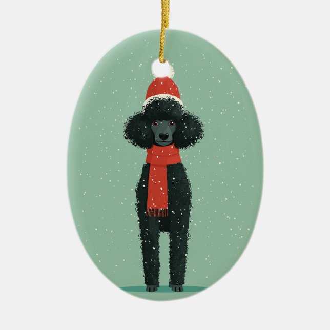 Adorno De Cerámica Black Poodle Holiday Keepsake (Frente)