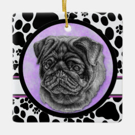 Adorno De Cerámica Black Pug Dog Art de Glenda Harlan