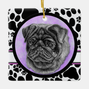 Adorno De Cerámica Black Pug Dog Art de Glenda Harlan