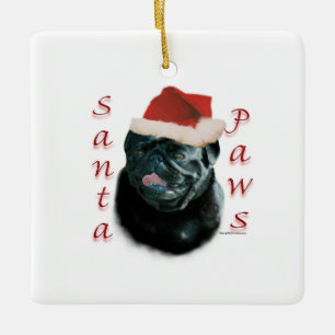 Adorno De Cerámica Black Pug Santa Paws