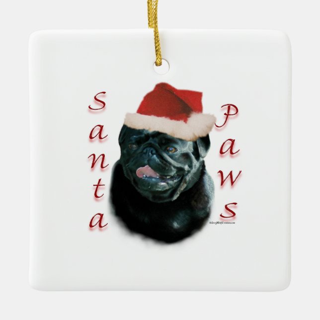 Adorno De Cerámica Black Pug Santa Paws (Anverso)