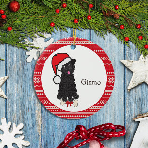 Adorno De Cerámica Black Teacup Poodle Dog Santa Monograma
