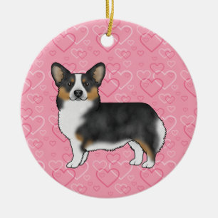 Adorno De Cerámica Black Tri Pembroke Welsh Corgi Corazones Con Nombr